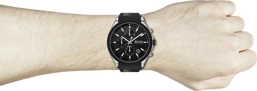 HUGO BOSS Velocity Black Silicone Strap Black Dial Chronograph Quartz Watch for Gents - 1513716