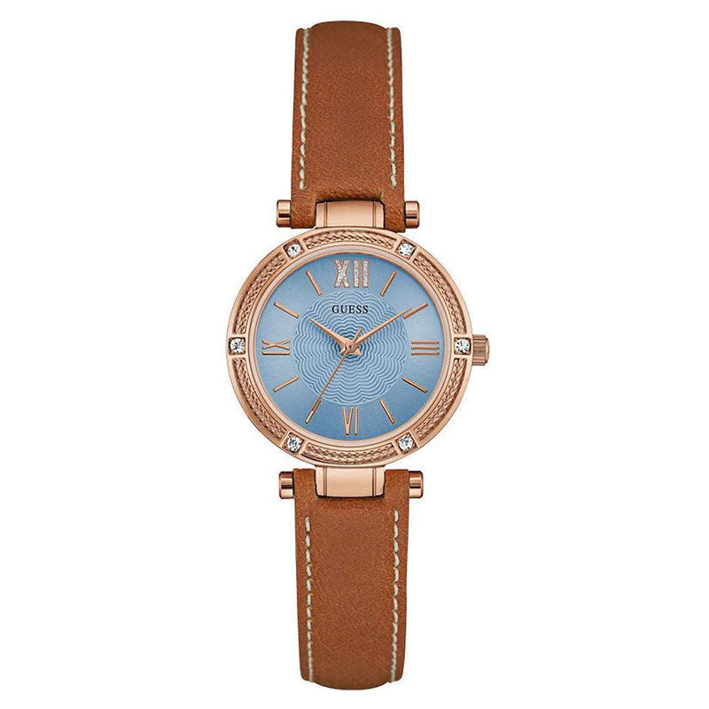 Guess Women’s Quartz Brown Leather Strap Blue Dial 30mm Watch W0838L2