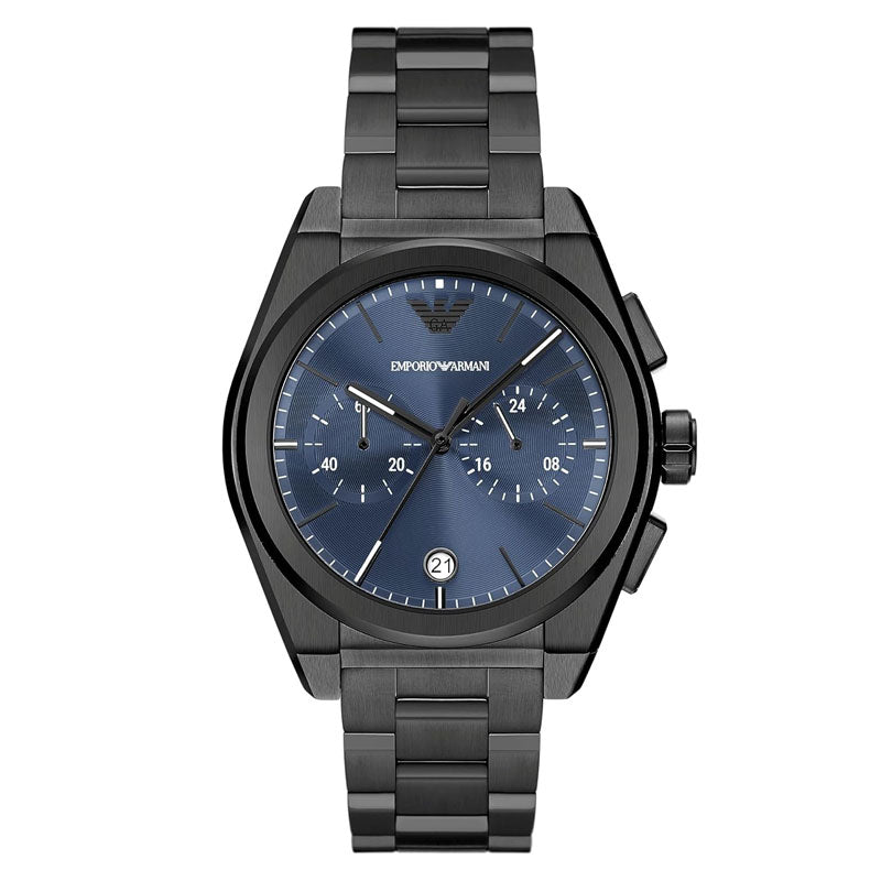 Emporio Armani Federico Black Stainless Steel Blue Dial Chronograph Quartz Watch for Gents  AR11561 43mm