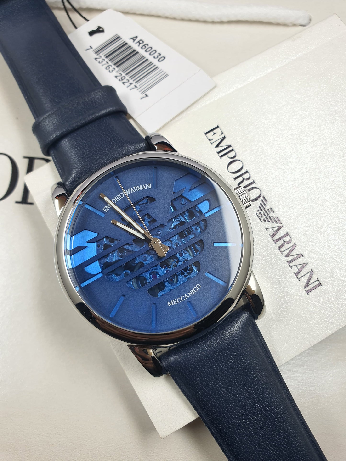 Orignal Emporio Armani Man Automatic Leather Belt Blue Dial 43MM Watch AR60030