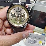 Hugo Boss Men’s Quartz Grey Leather Strap Gold Dial 44mm Watch 1513603