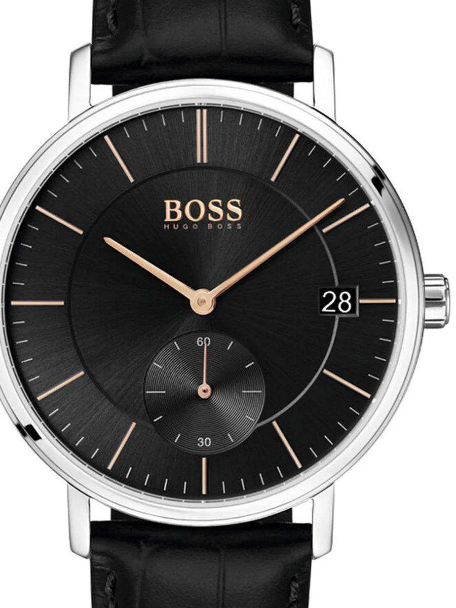 Hugo Boss Men’s Quartz Black Leather Strap Black Dial 40mm Watch 1513638