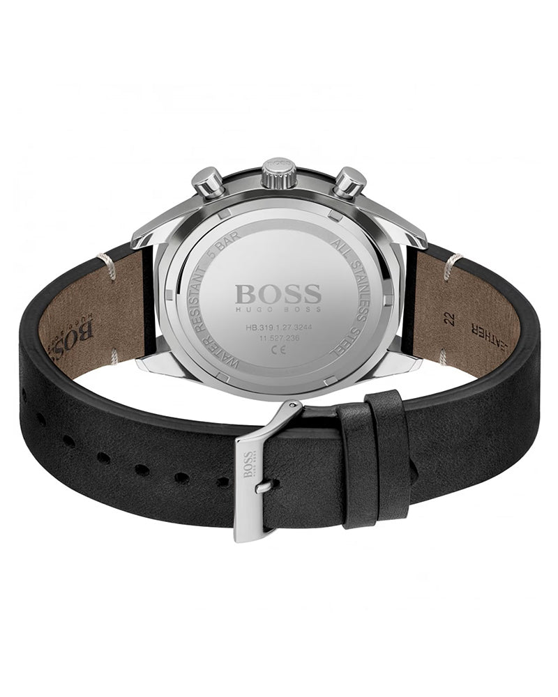 HUGO BOSS Santiago Black Leather Strap Black Dial Chronograph 44mm Quartz Watch for Gents - 1513864