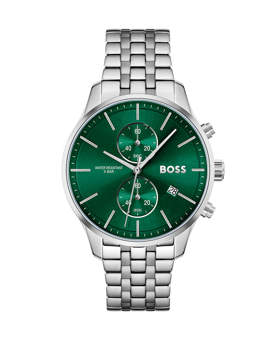 Hugo Boss Men’s Quartz Silver Stainless Steel Green Dial 42mm Watch 1513975