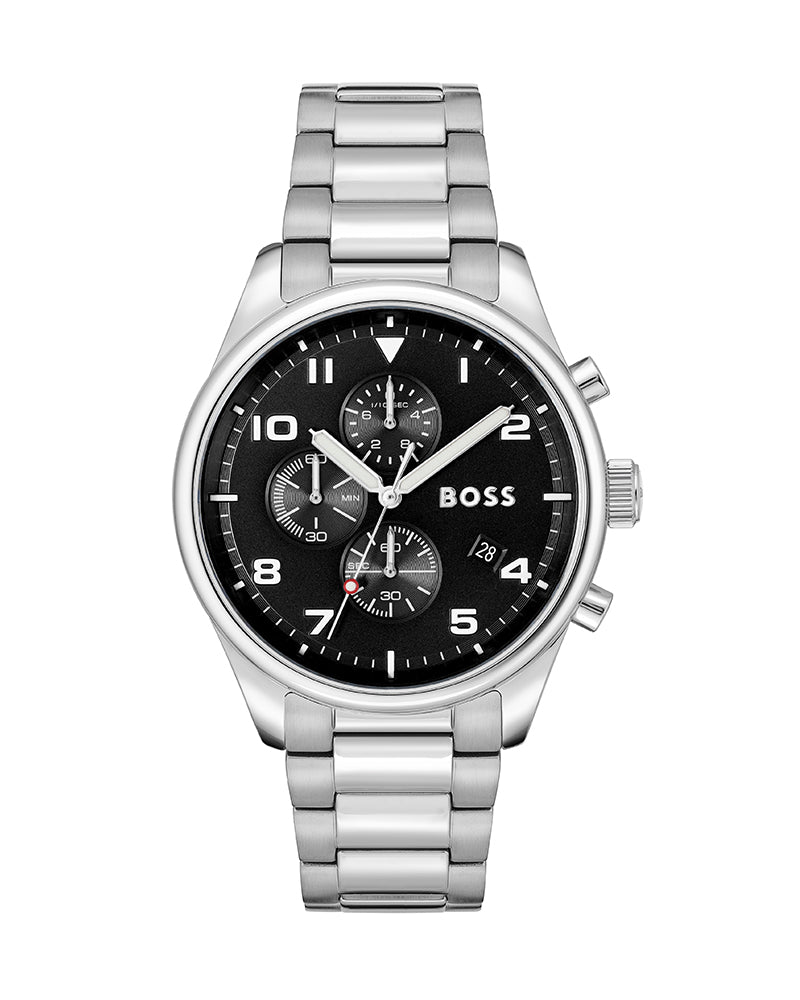 Hugo Boss Men’s Quartz Silver Stainless Steel Black Dial 44mm Watch 1514008