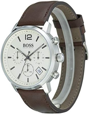 Hugo Boss Men’s Quartz Brown Leather Strap Off-White Dial 42mm Watch 1513609