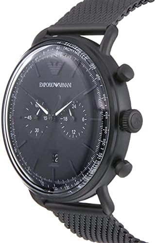 AR11264 EMPORIO ARMANI 43mm Aviator Black Mesh Bracelet Black Dial Chronograph Quartz Watch for Gents