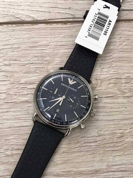 AR11105 Emporio Armani blue dial chronograph leather strap watch 43mm