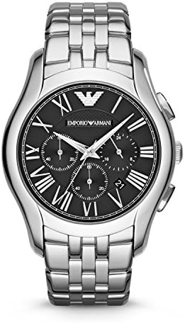 Emporio Armani AR1786 black chronograph dial watch with date and silver chain 44mm