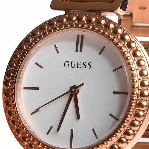 GUESS Ladies rose gold watch with white dial and mesh bracelet W1152L3