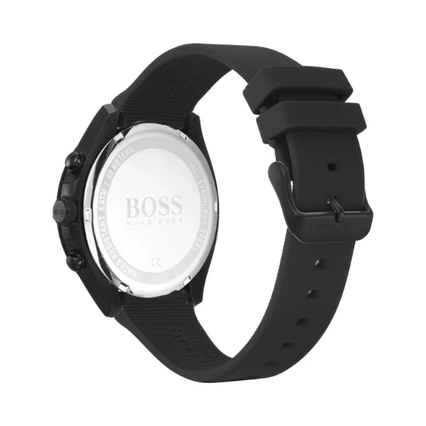 Hugo Boss Men’s Quartz Silicone Strap Black Dial 44mm Watch 1513720