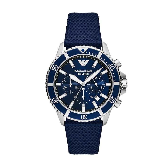 AR11588 Emporio Armani watch 43mm blue dial with chronograph and fabric strap