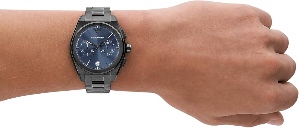 Emporio Armani Federico Black Stainless Steel Blue Dial Chronograph Quartz Watch for Gents  AR11561 43mm