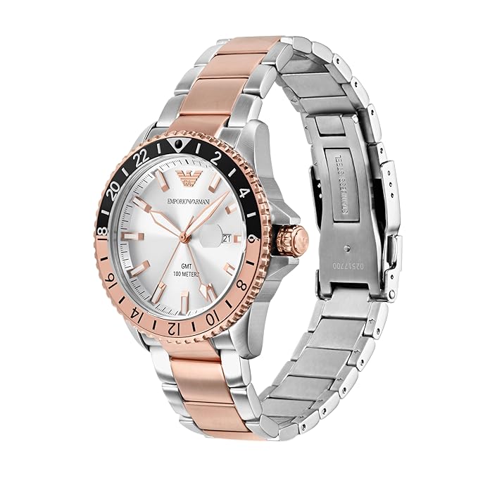 AR11591 GMT with rose gold silver and black dial with date