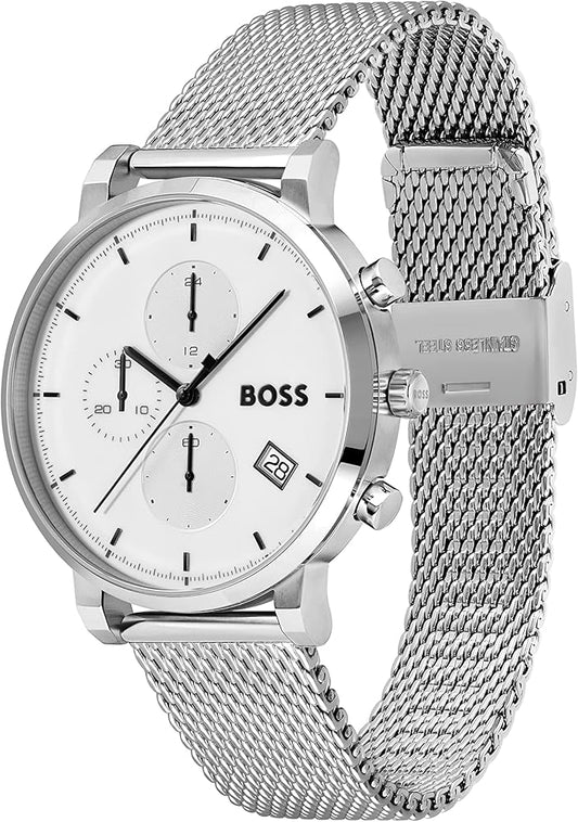 Hugo Boss Men’s Quartz Silver Stainless Steel White Dial 43mm Watch 1513933