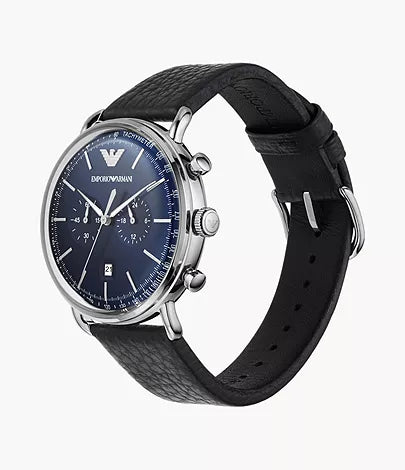 AR11105 Emporio Armani blue dial chronograph leather strap watch 43mm