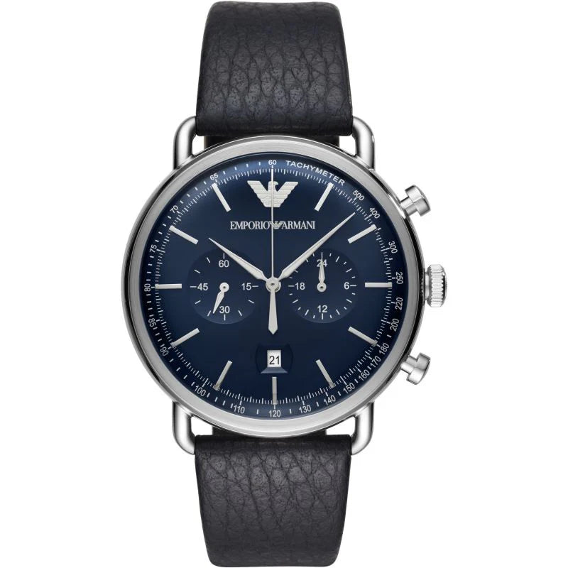 AR11105 Emporio Armani blue dial chronograph leather strap watch 43mm