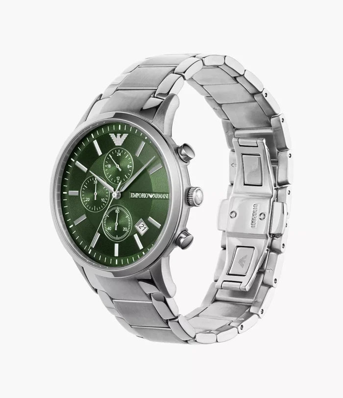 EMPORIO ARMANI Silver Stainless Steel Green Dial Quartz Watch for Gents - AR11507