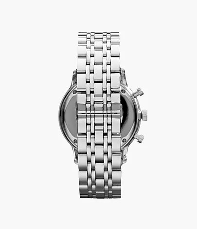 Emporio Armani Gianni-T bar silver cronograph watch with black dial silver chain 43mm