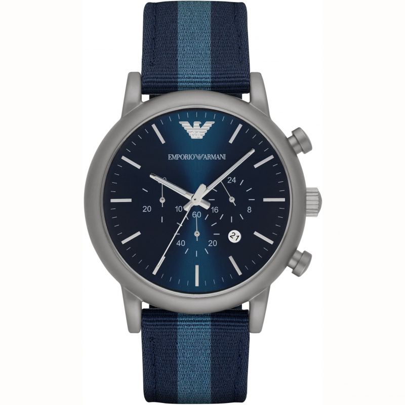 AR1949 Emporio Armani blue dial watch with chronograph and fabric strap 46mm