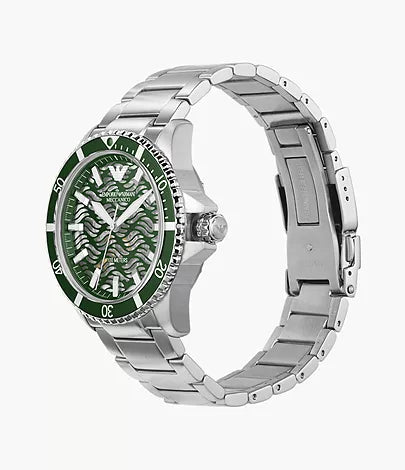 AR 60061 mechanical automatic watch with green dial and silver chain 43 mm