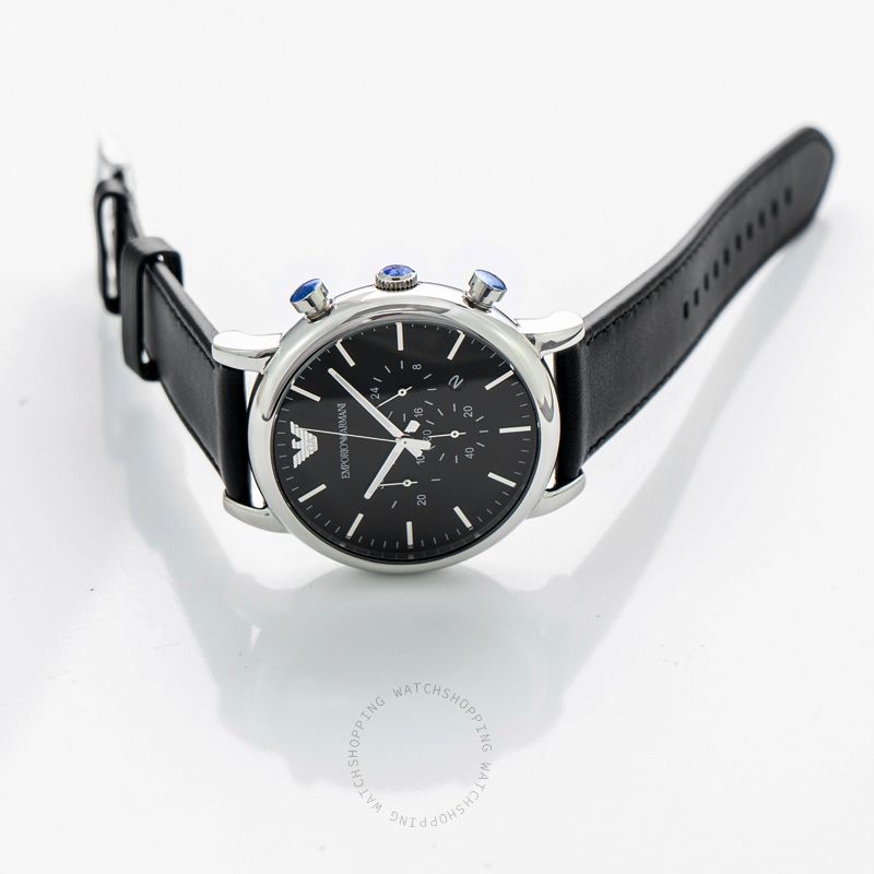 AR8029 Emporio Armani in black and silver dial with chronograph and black belt