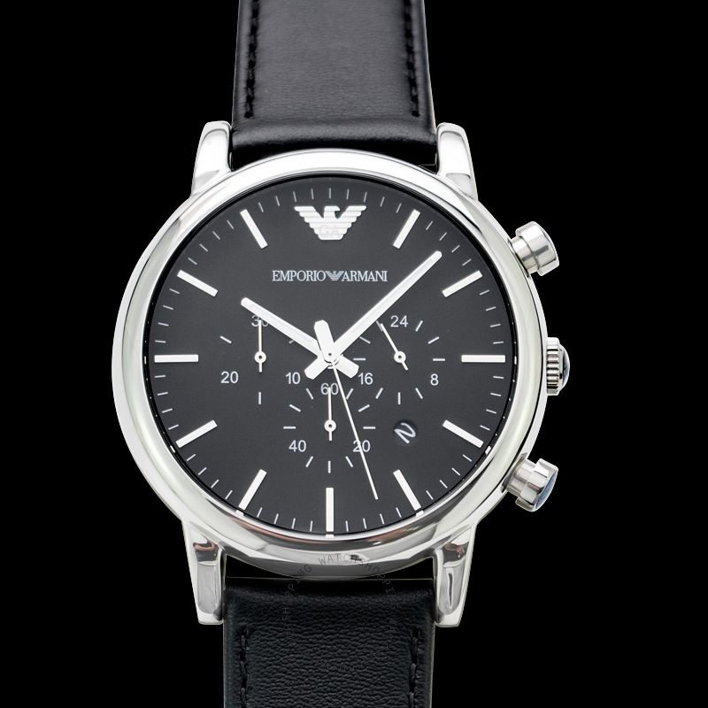 AR8029 Emporio Armani in black and silver dial with chronograph and black belt