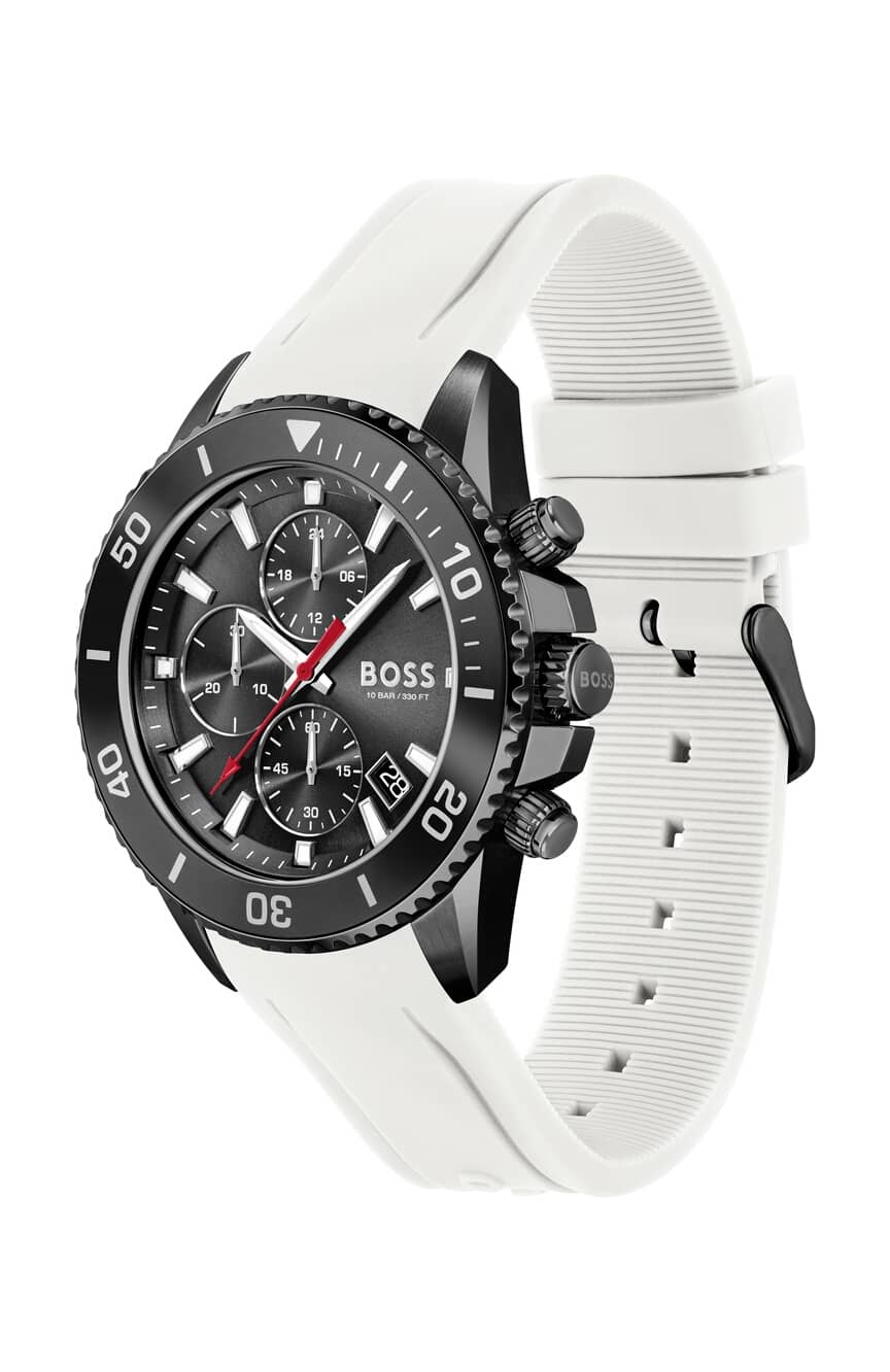 Hugo Boss Men’s Quartz White Silicone Strap Black Dial 45mm Watch 1513966