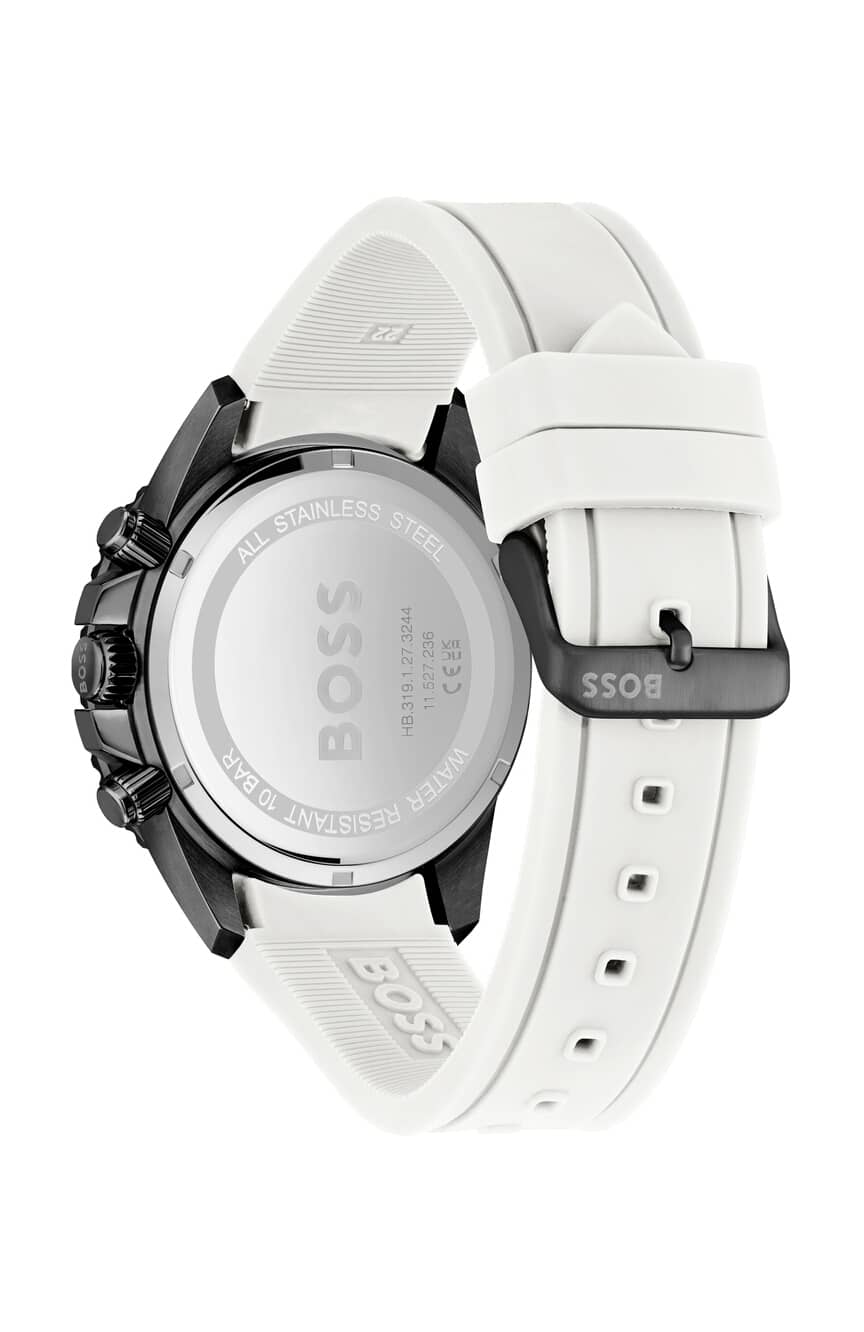 Hugo Boss Men’s Quartz White Silicone Strap Black Dial 45mm Watch 1513966