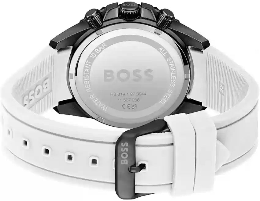 Hugo Boss Men’s Quartz White Silicone Strap Black Dial 45mm Watch 1513966