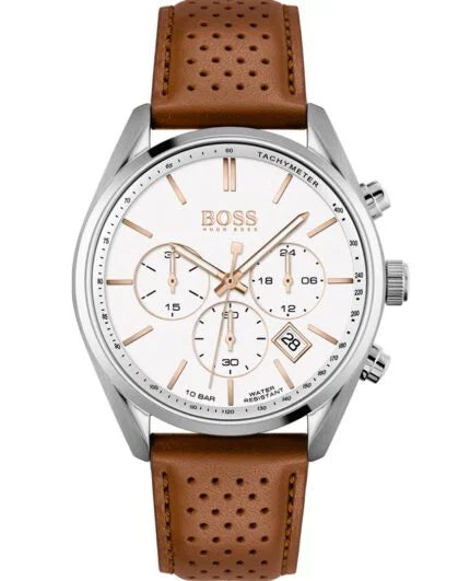 Hugo Boss 1513879 Men’s Quartz Leather Strap White Dial 44mm Watch