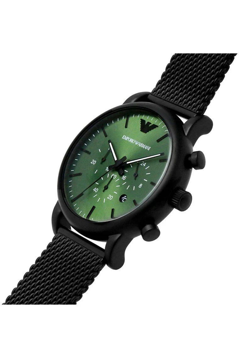 Emporio Armani AR11470 chronograph green dial black chain