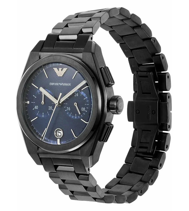 Emporio Armani Federico Black Stainless Steel Blue Dial Chronograph Quartz Watch for Gents  AR11561 43mm