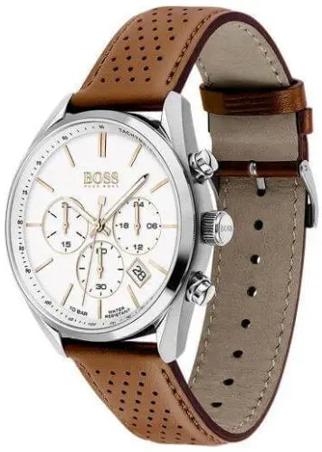 Hugo Boss 1513879 Men’s Quartz Leather Strap White Dial 44mm Watch