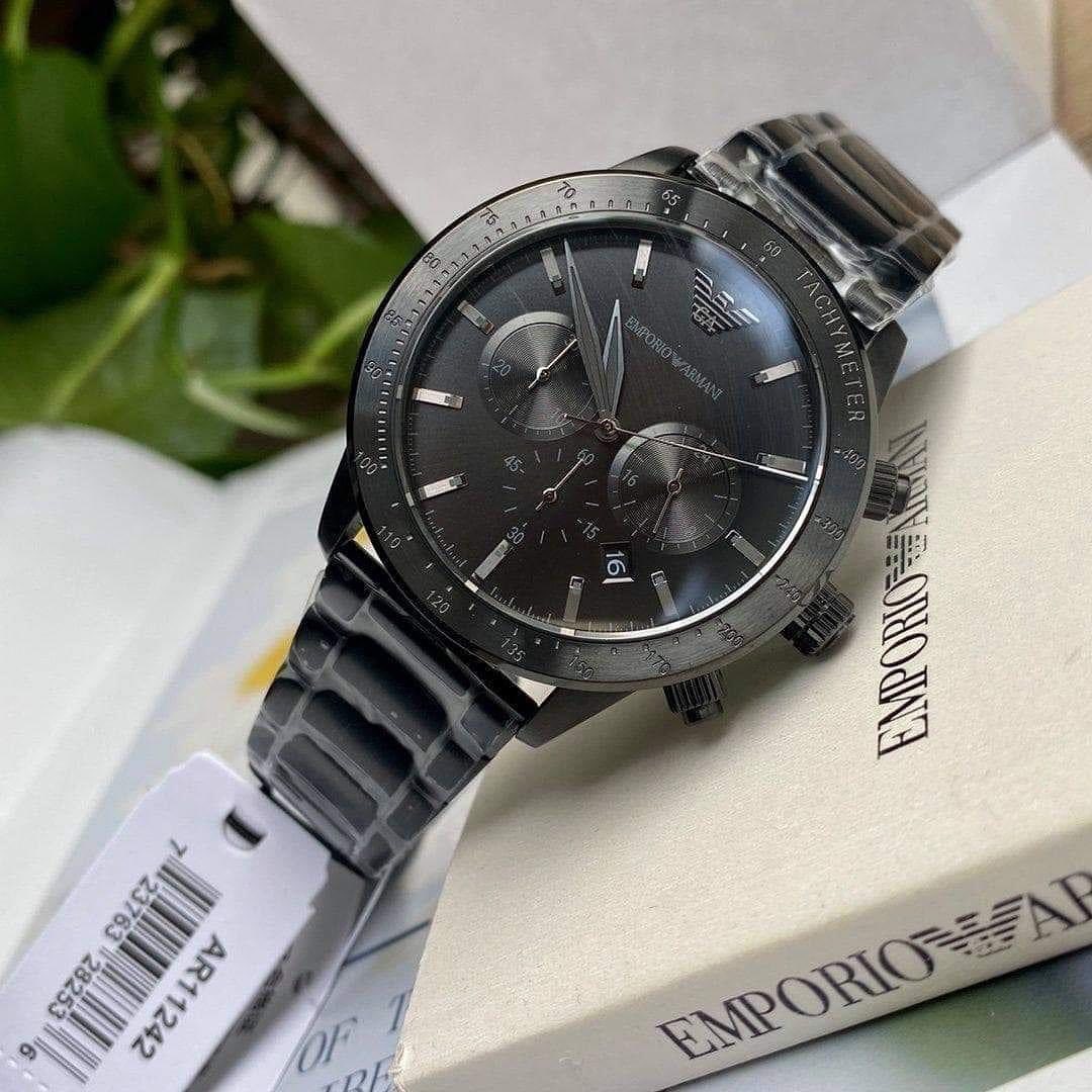 AR11242 EMPORIO ARMANI Mario Black Stainless Steel Black Dial Chronograph Quartz Watch for Gents