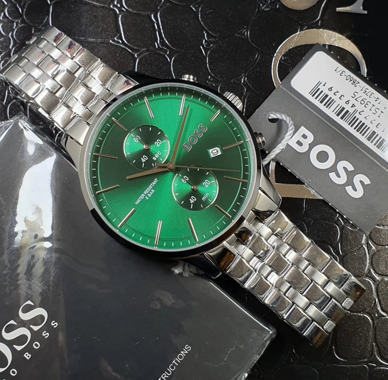 Hugo Boss Men’s Quartz Silver Stainless Steel Green Dial 42mm Watch 1513975