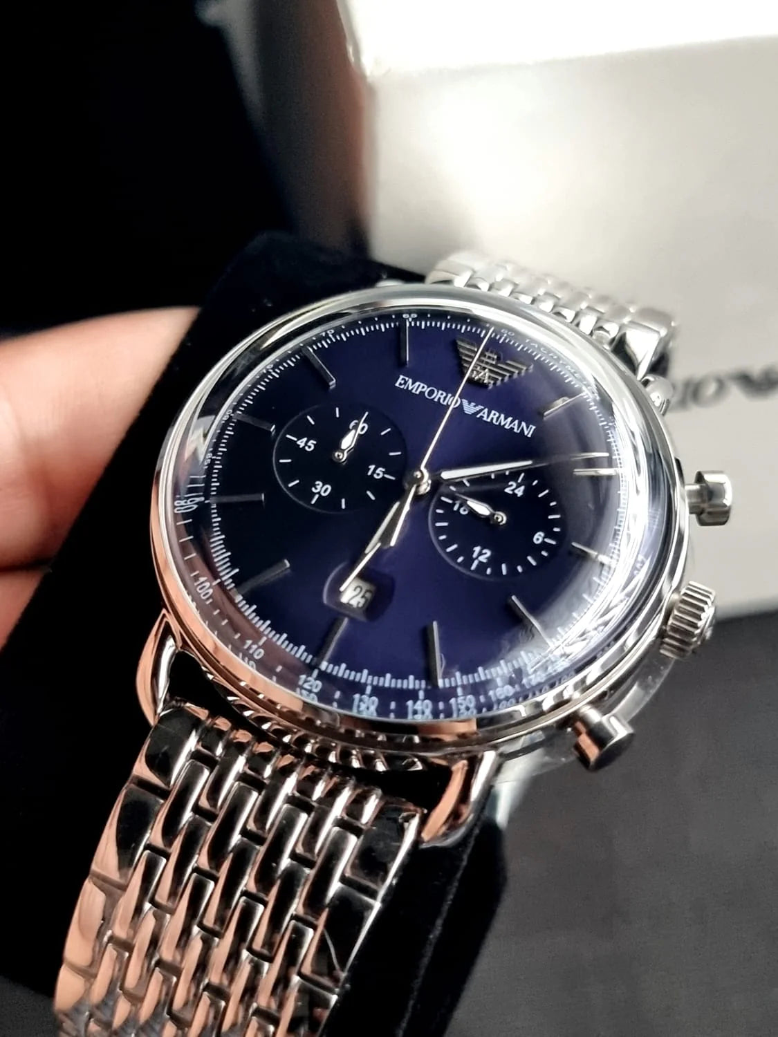 AR11238 Emporio Armani watch with chronograph and blue dial 43 mm