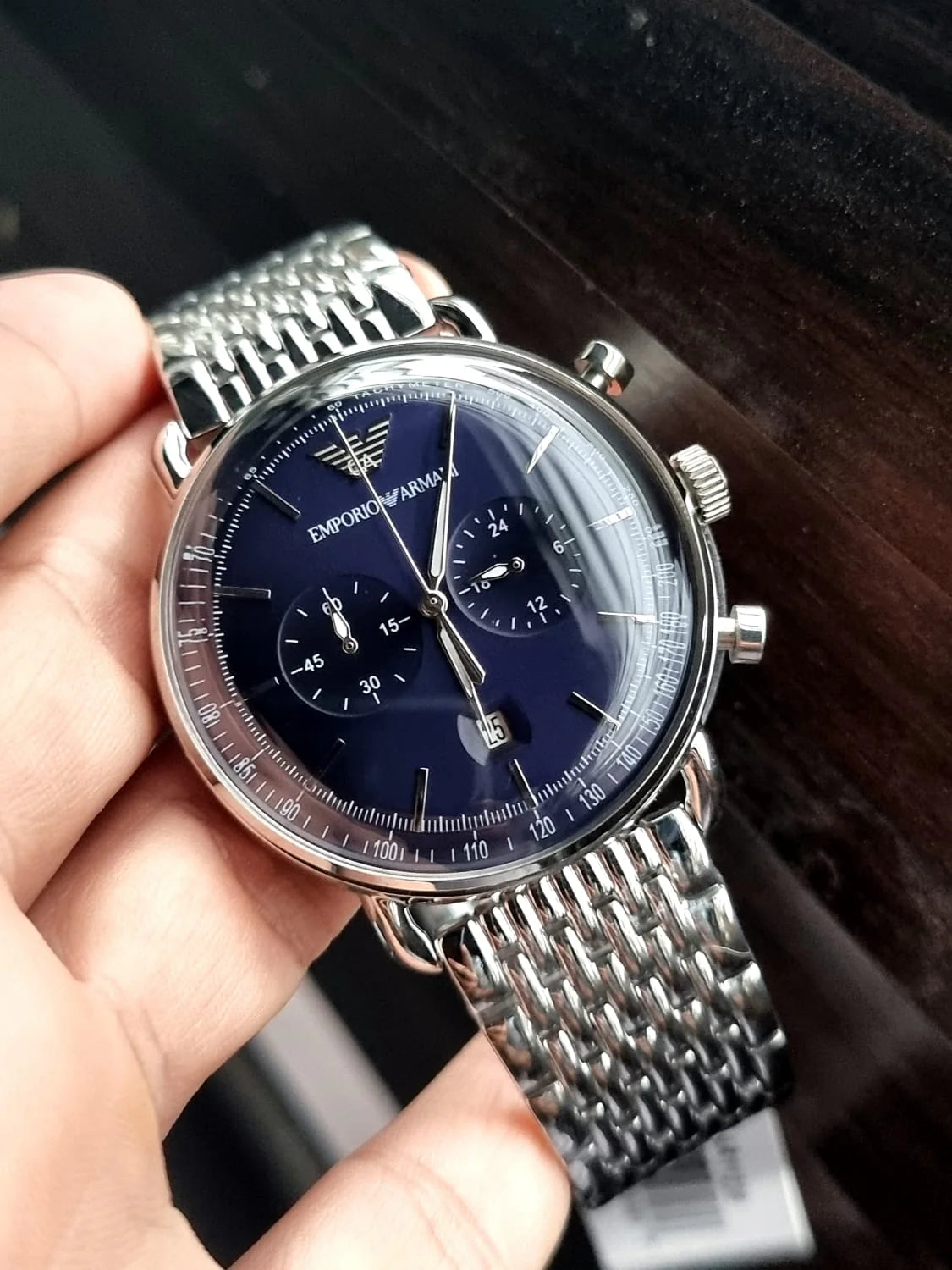 AR11238 Emporio Armani watch with chronograph and blue dial 43 mm