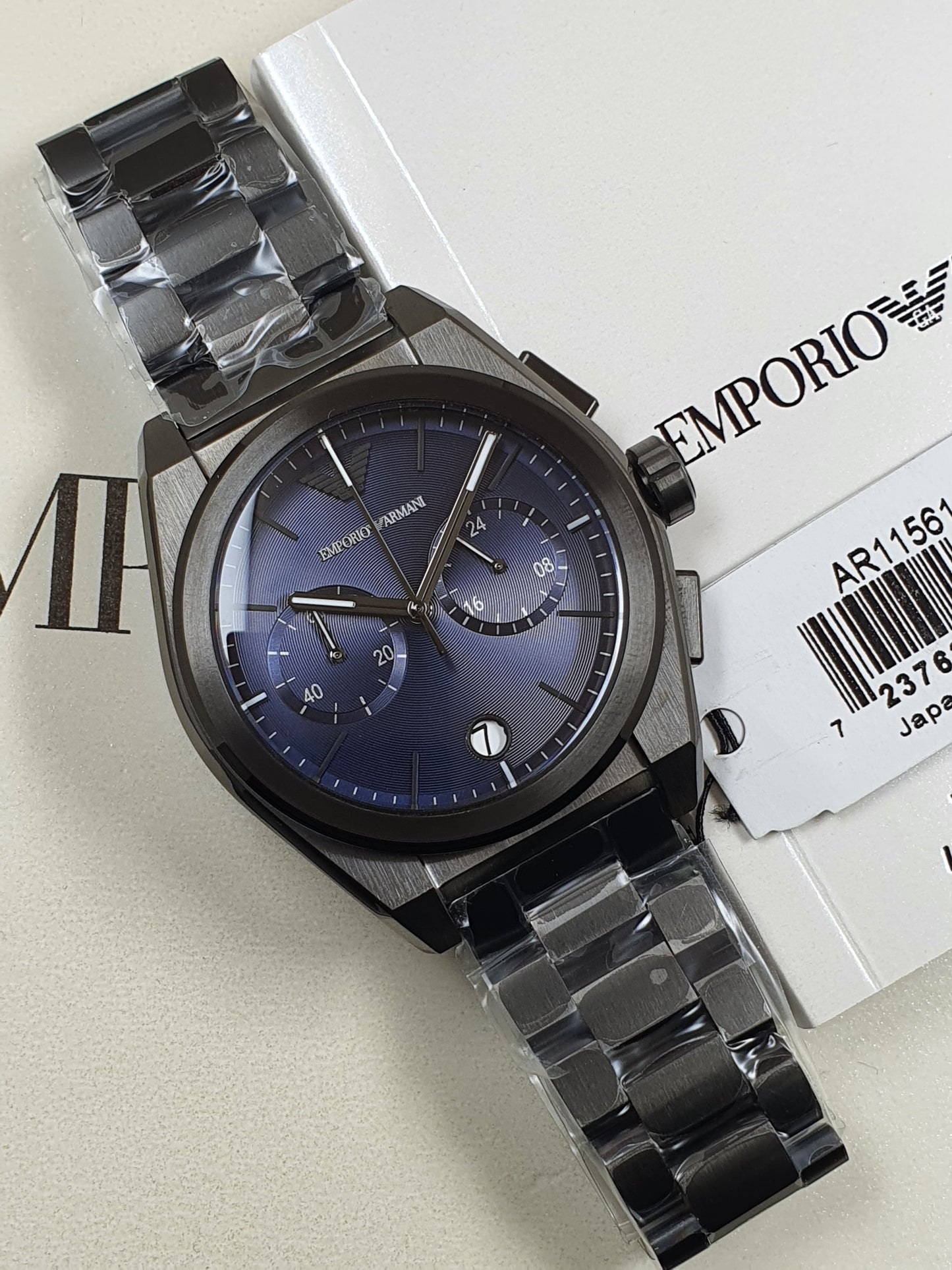 Emporio Armani Federico Black Stainless Steel Blue Dial Chronograph Quartz Watch for Gents  AR11561 43mm