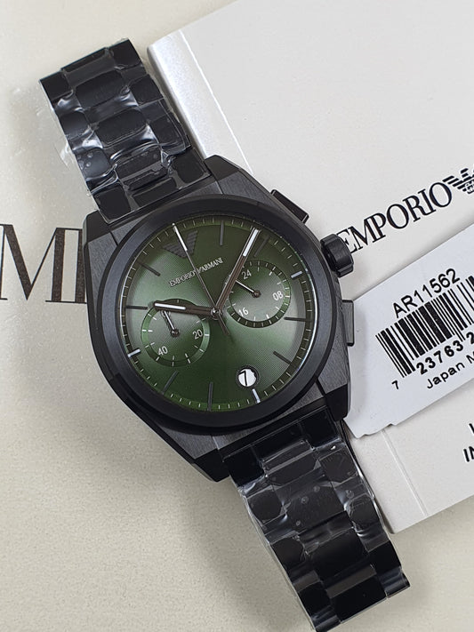 AR11562 Emporio Armani black stainless steel watch with green dial