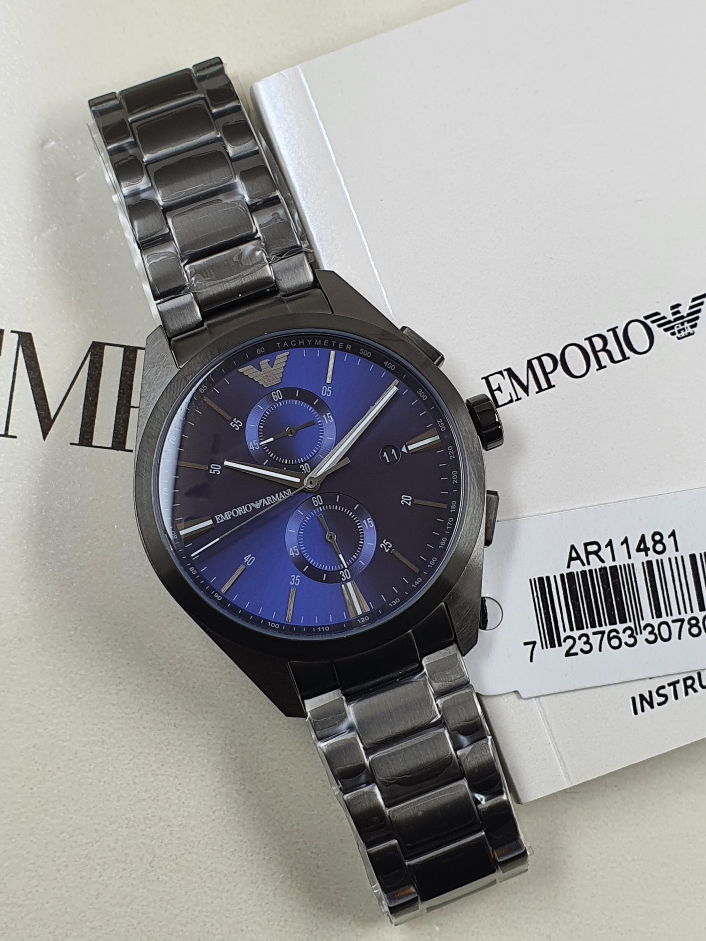 AR11481 Emporio Armani Emporio Armani Claudio Gunmetal Stainless Steel Blue Dial Chronograph Quartz Watch for Gents