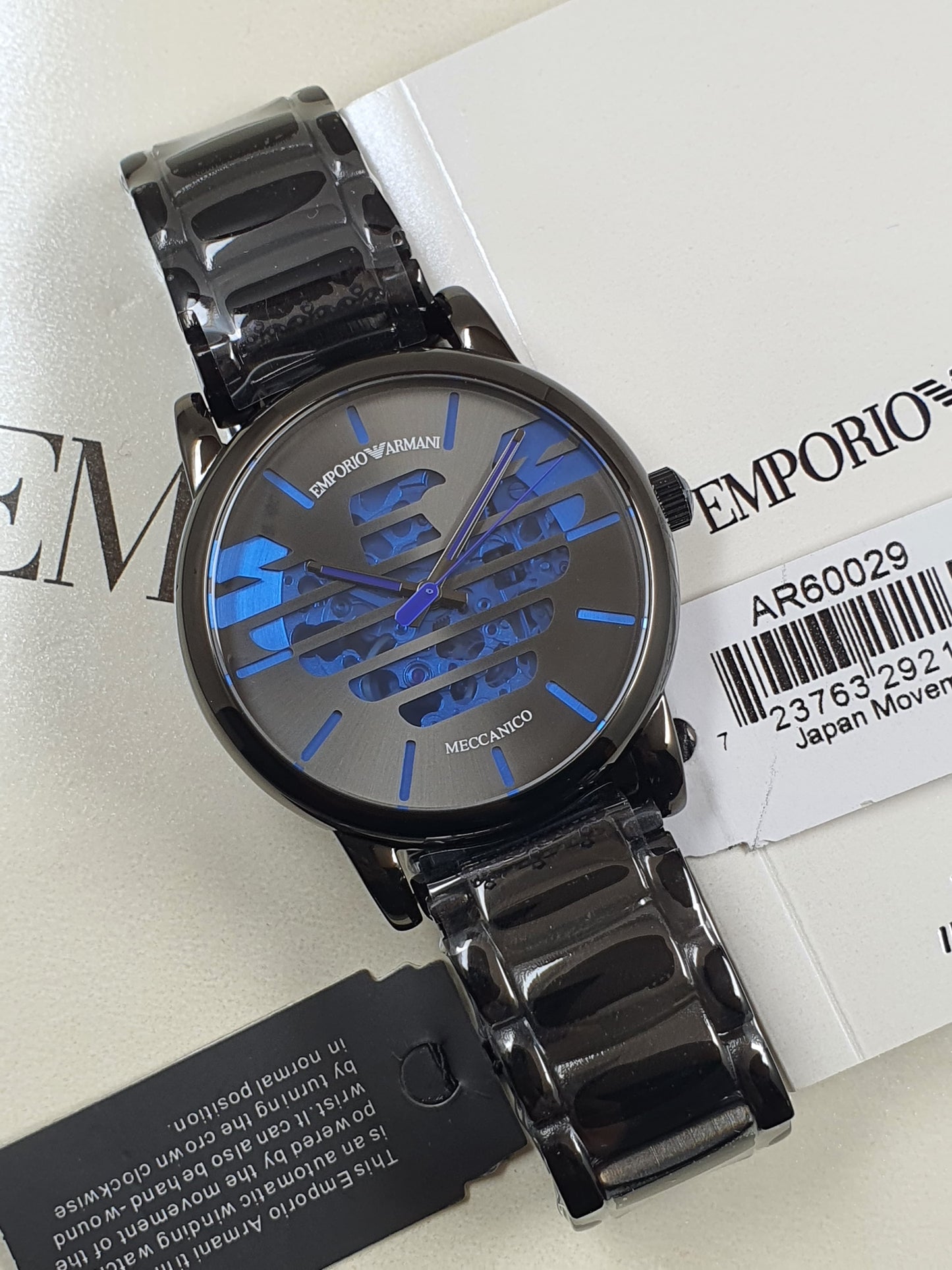 AR 60029 Emporio Armani meccanico stainless steel blue black two tone dial automatic 43 mm