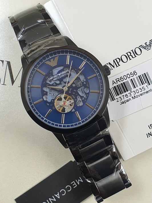 Orignal AR60056 Emporio Armani Man Automatic Gunmental Stainless Steel Blue Dial 43MM Watch