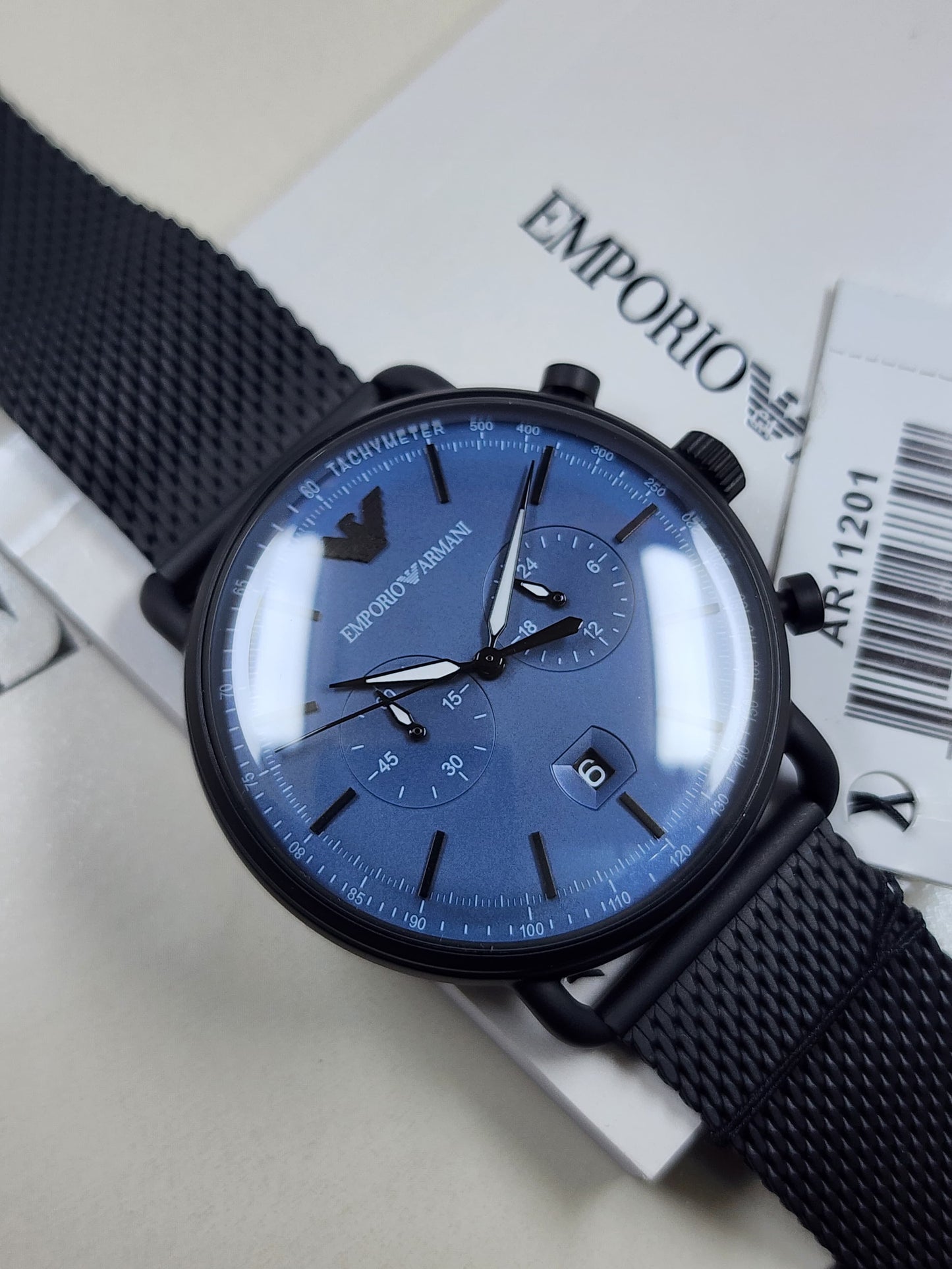 AR11201 Emporio Armani blue dial chronograph date 43mm watch