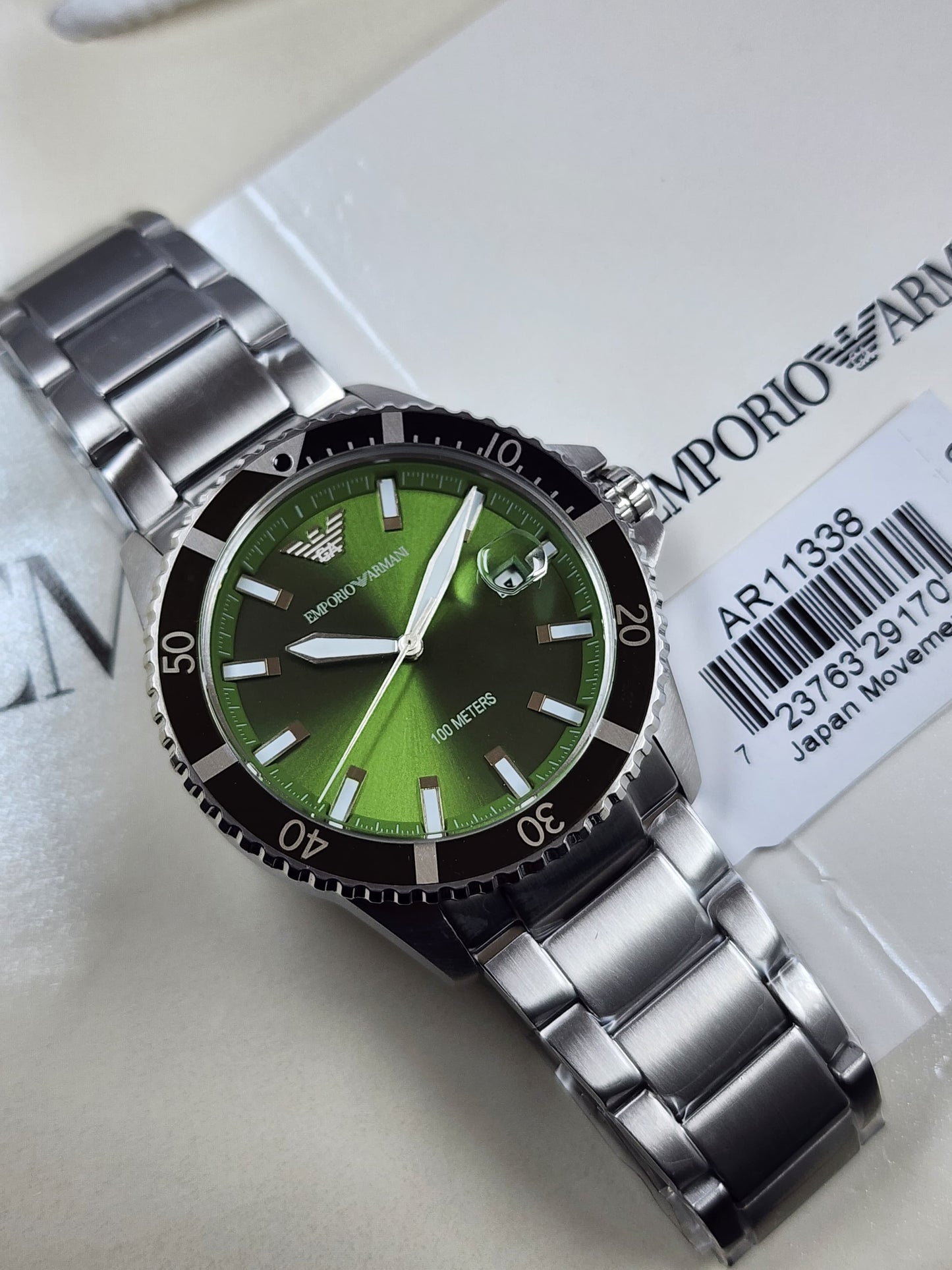 AR11338 Emporio Armani green dial date and stainless steel 42mm