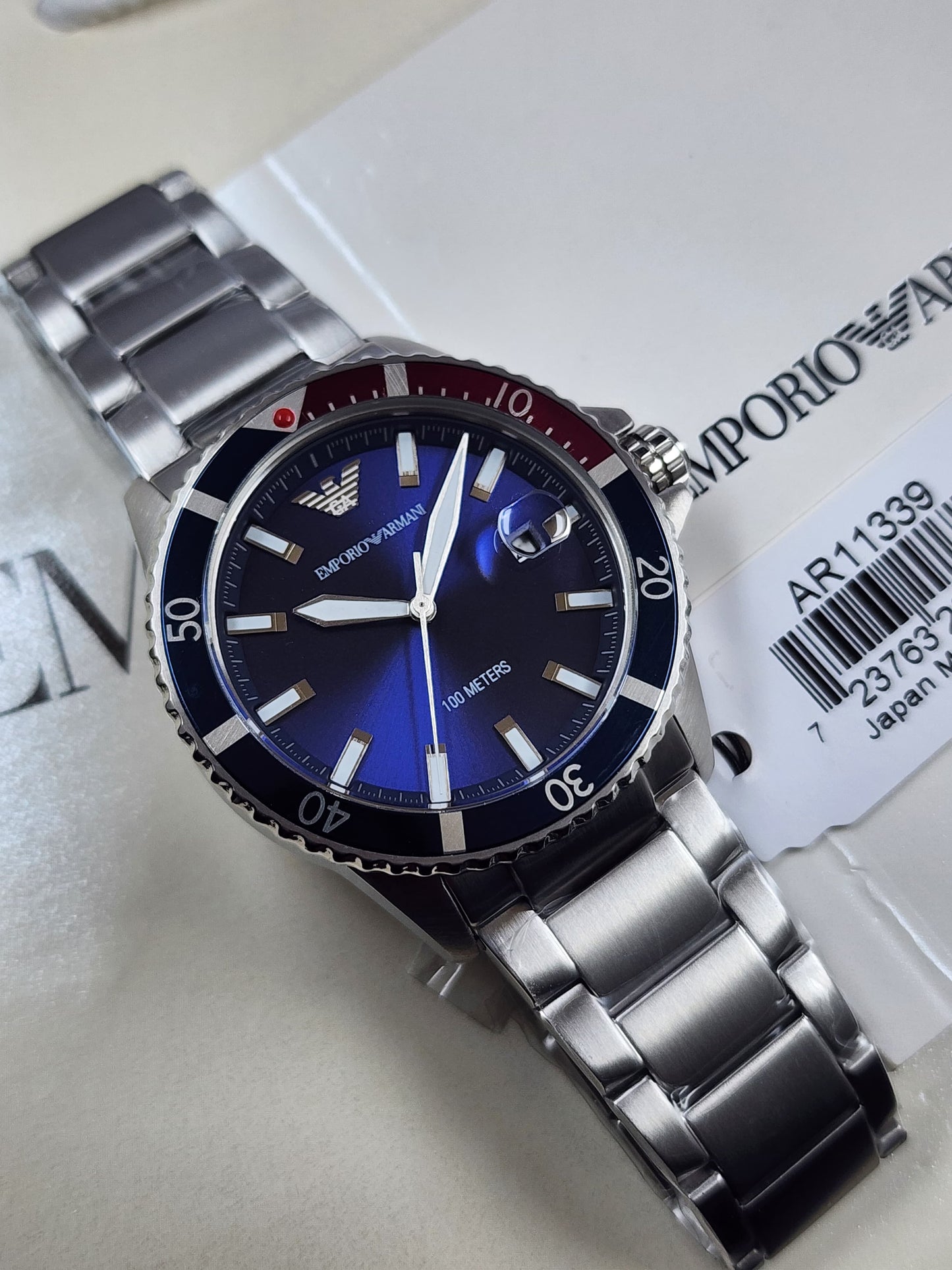 AR11339 Emporio Armani blue dial date 42mm stainless steel chian