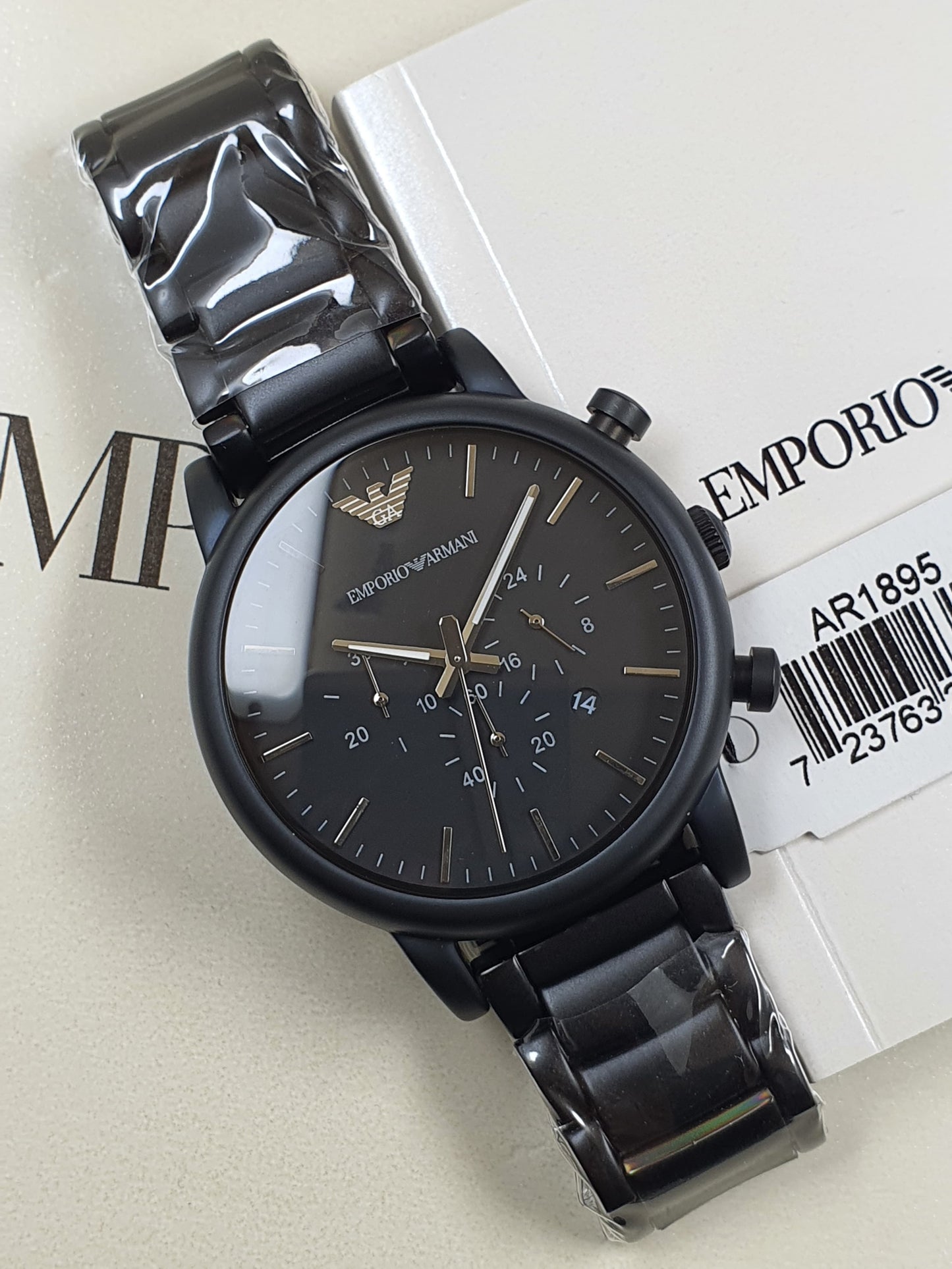 Orignal AR1895 Emporio Armani Classic Black Dial Stainless Steel Choronograph 46MM Watch