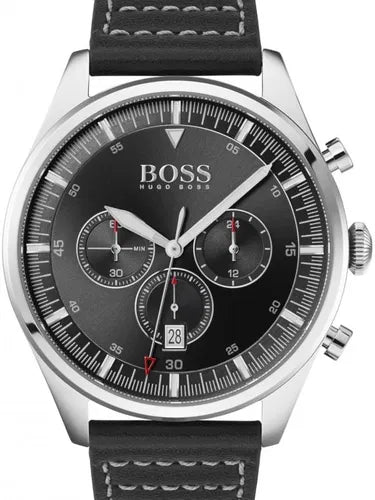 Hugo Boss Men’s Chronograph Leather Strap Black Dial 44mm Watch 1513708