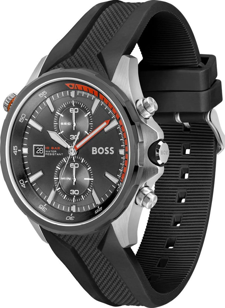 Hugo Boss Men’s Quartz Black Silicone Strap Grey Dial 46mm Watch 1513931