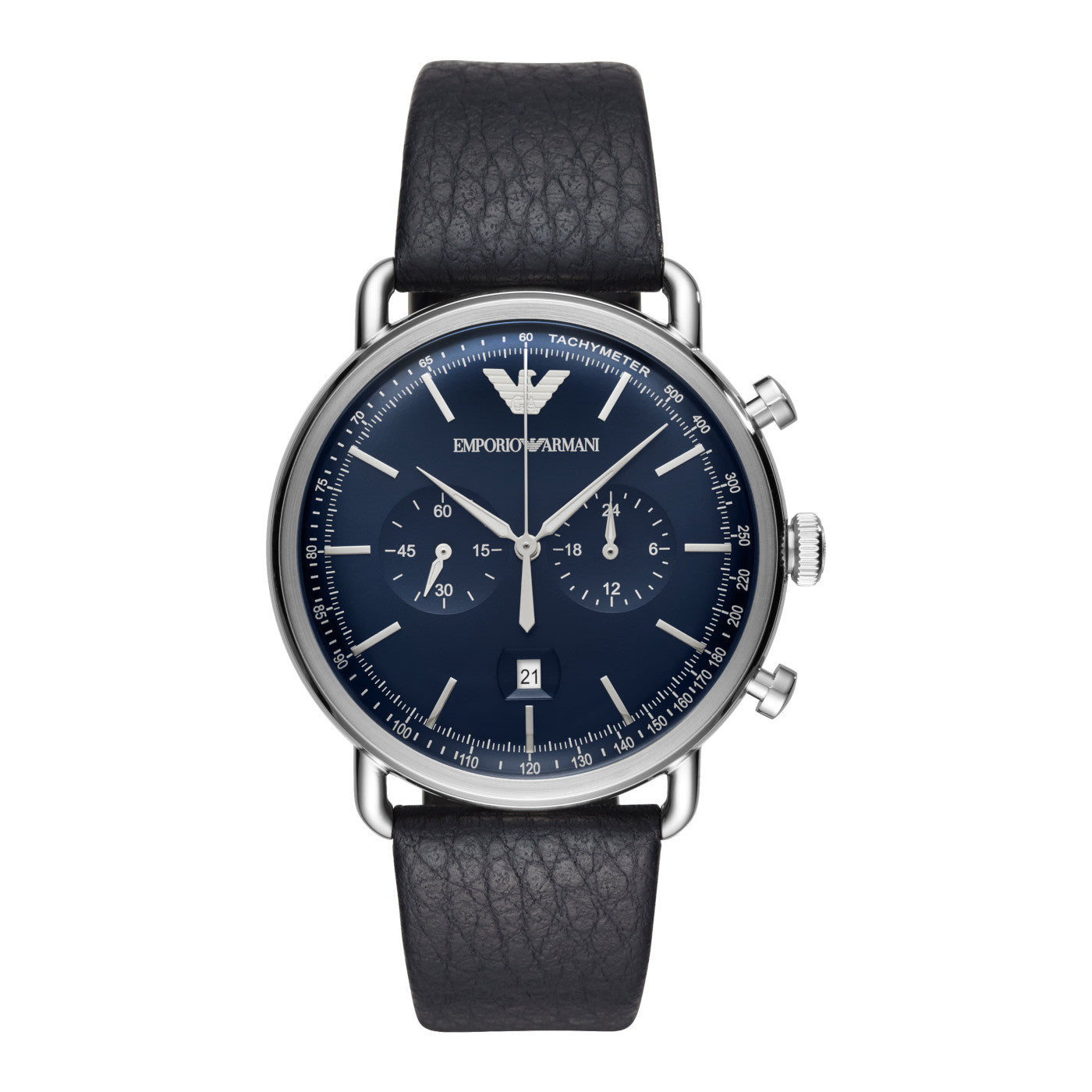 AR11105 Emporio Armani blue dial chronograph leather strap watch 43mm